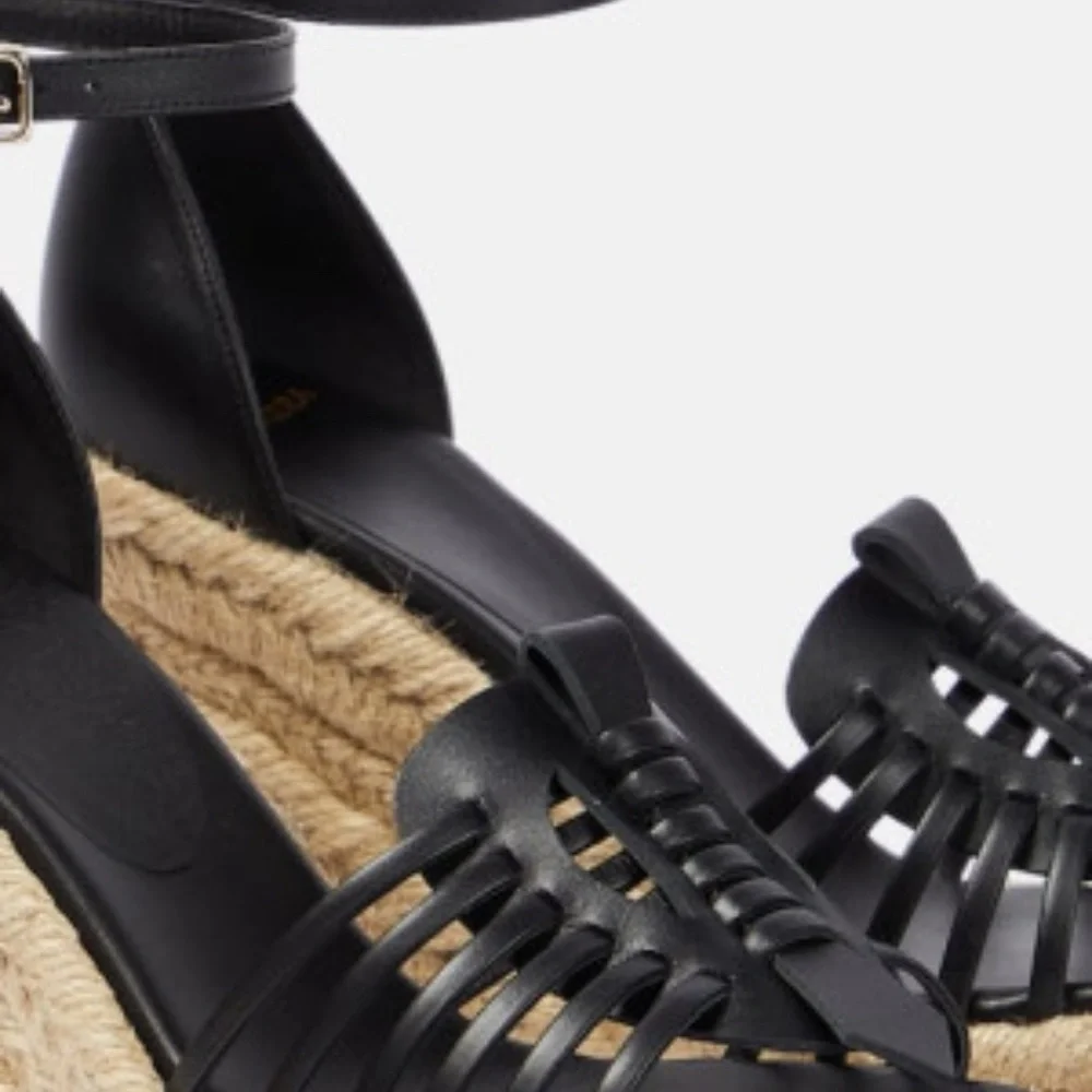 NWT Altuzarra Black Woven Leather Espadrille Wedges EU 41 US 11 Made in Spain